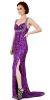 Broad Straps Front Slit Sequined Long Formal Prom Dress in Purple/Silver